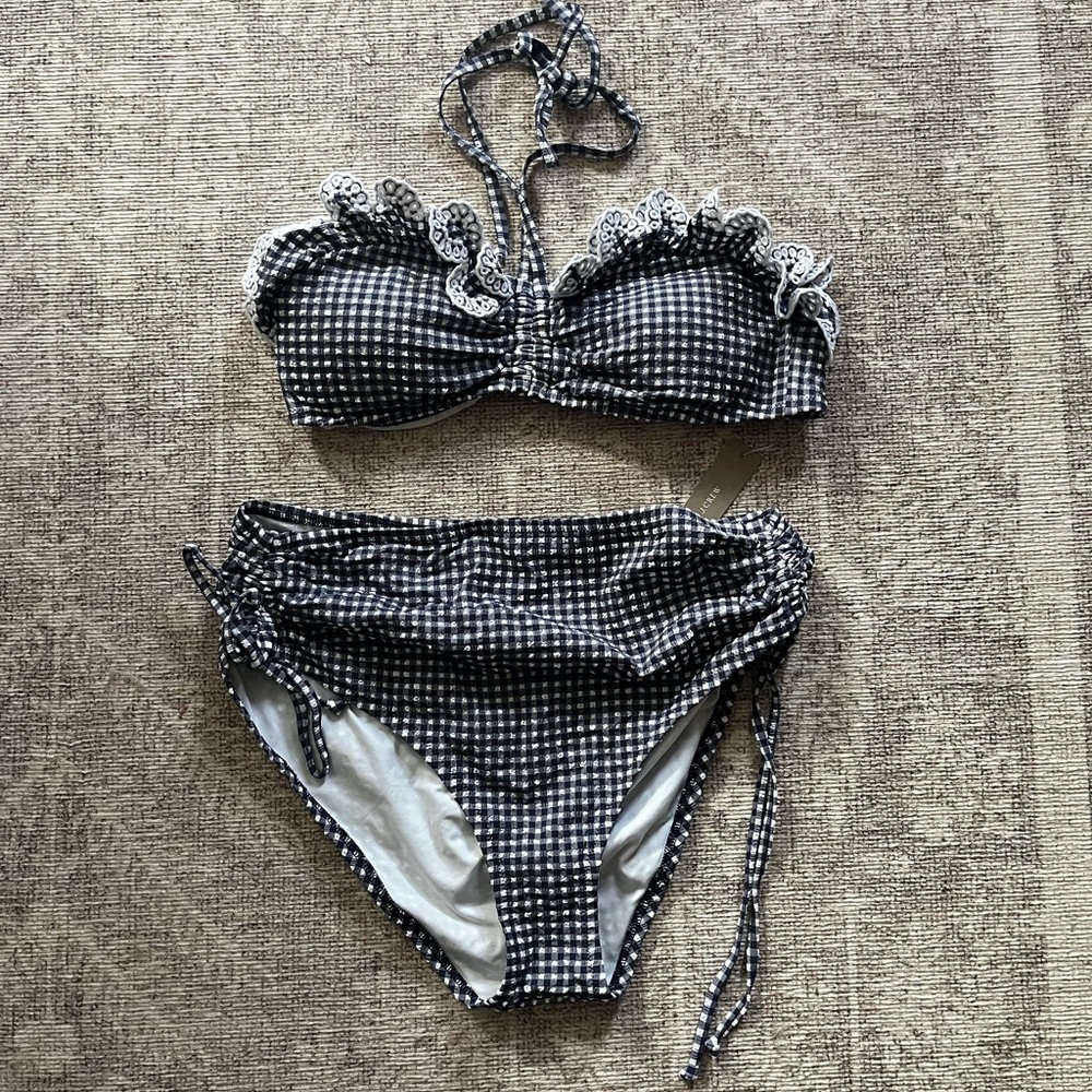 J. Crew Blue and White Gingham Bikini